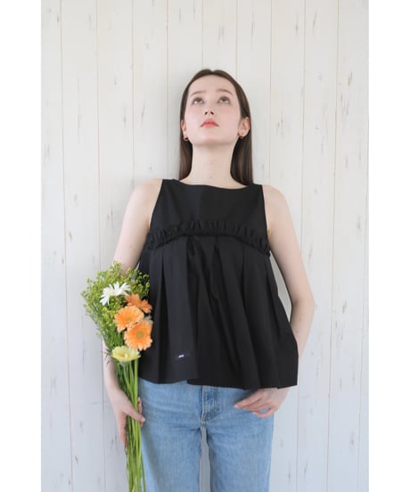 wave frill pleats tops black