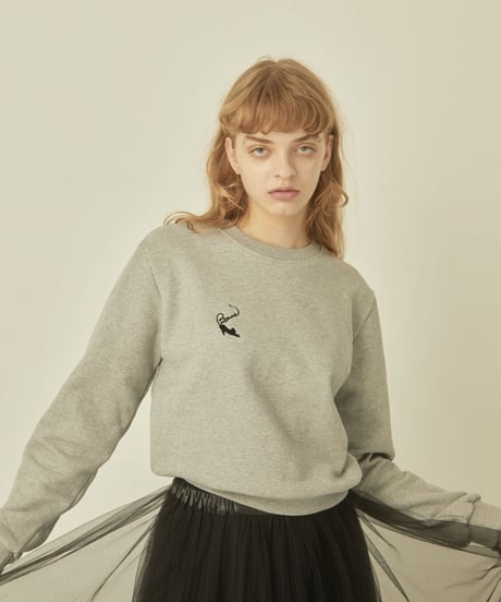 BONNE cat embroidery sweat gray