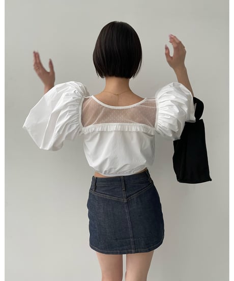 arm volume dot see-through docking blouse white