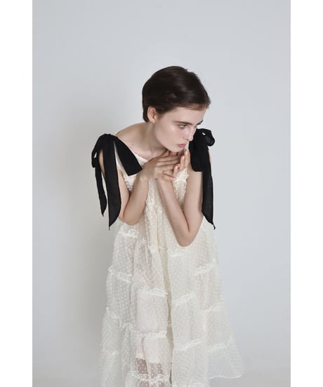 shoulder ribbon tiered one-piece dot tulle