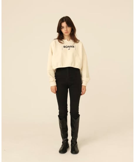 velours piping glitter embroidery sweat ivory