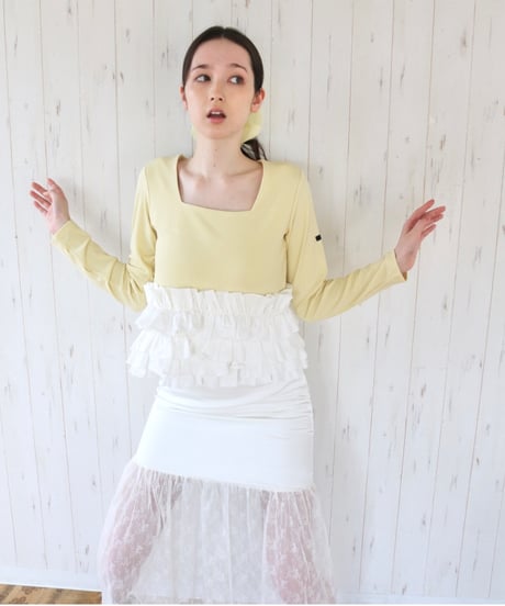 volume frill squareneck tops yellow