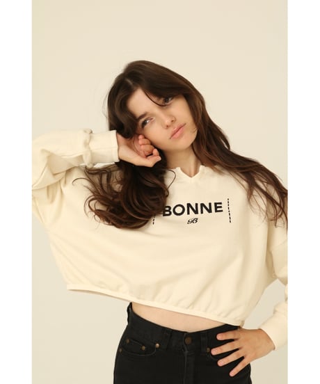 velours piping glitter embroidery sweat ivory