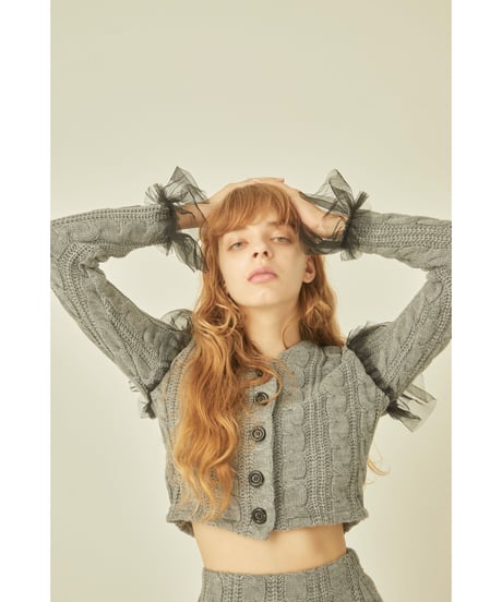 tulle cable knit cardigan gray