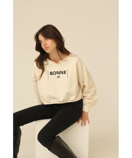 velours piping glitter embroidery sweat ivory