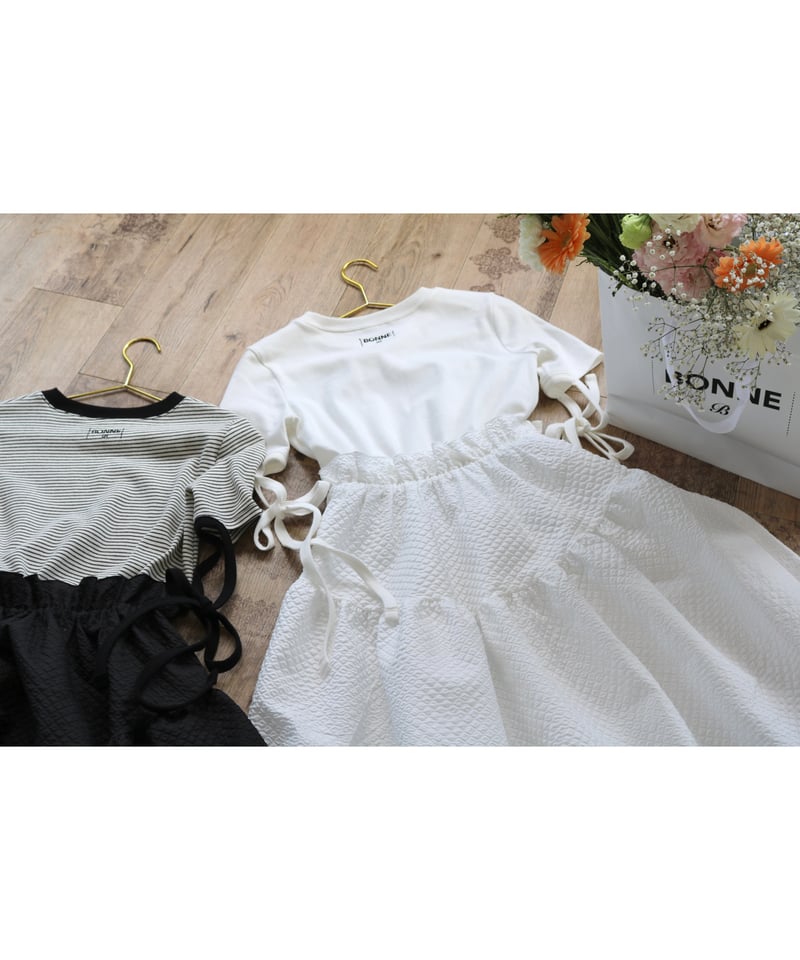 トリートユアセルフ ribbon peplum jaguard onepiece ribbon tee jaguard one-piece white | BONNE