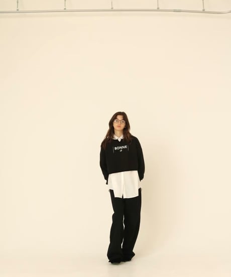 velours piping glitter embroidery sweat black