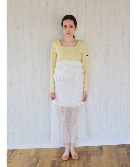 volume frill squareneck tops yellow