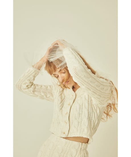 tulle cable knit cardigan ivory