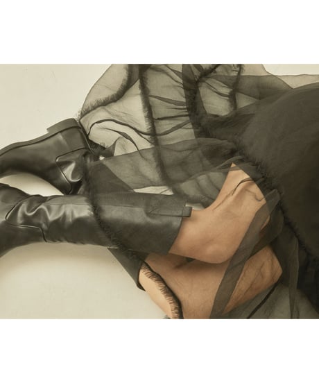 fur strap tulle frill long onepiece
