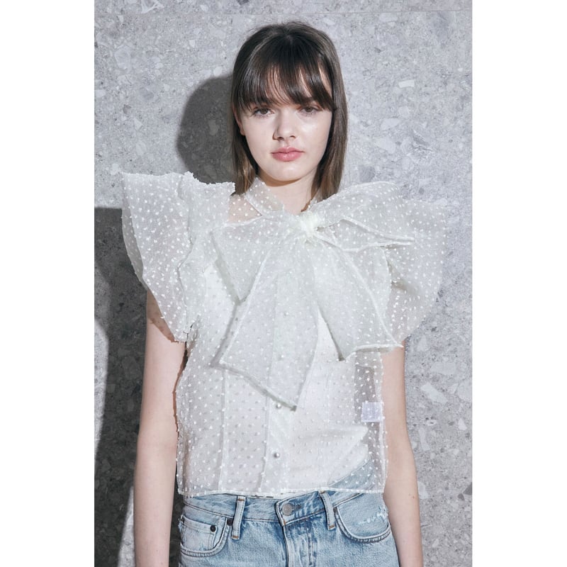 balloon sleeve ribbon blouse ivory | BONNE
