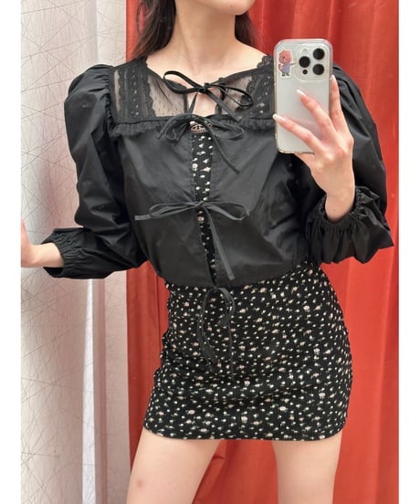 arm volume dot see-through docking blouse black