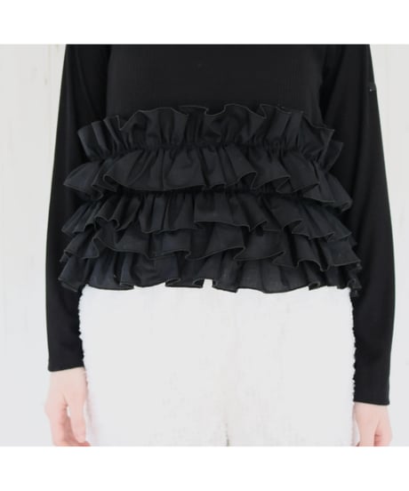 volume frill squareneck tops black
