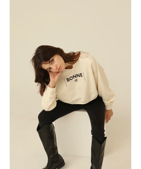 velours piping glitter embroidery sweat ivory