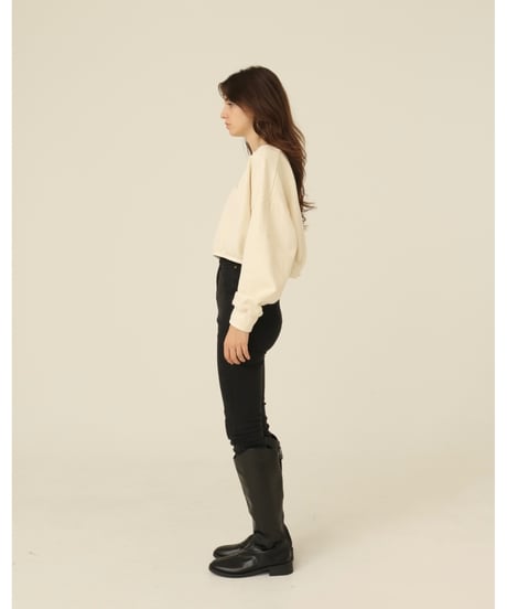 velours piping glitter embroidery sweat ivory