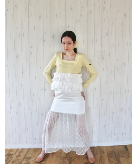 volume frill squareneck tops yellow