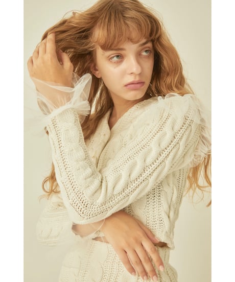 tulle cable knit cardigan ivory