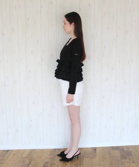 volume frill squareneck tops black