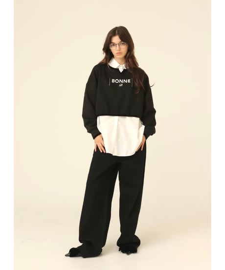 velours piping glitter embroidery sweat black
