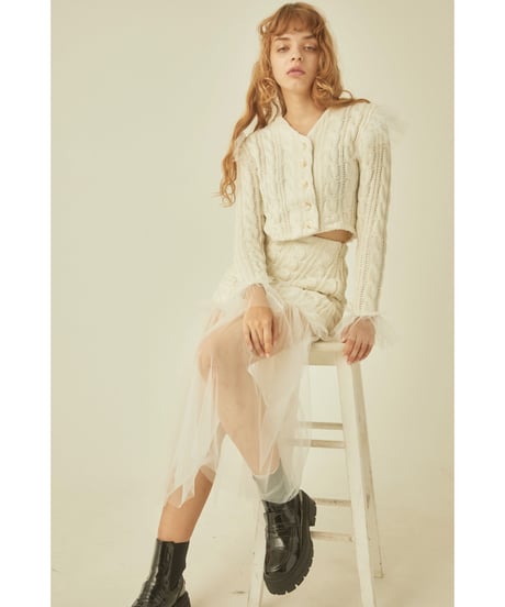 tulle cable knit cardigan ivory