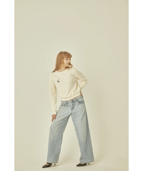 BONNE cat embroidery sweat ivory