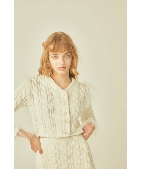 tulle cable knit cardigan ivory