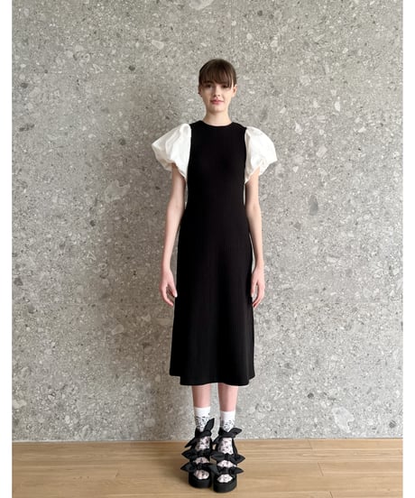 balloon sleeve long one-piece black