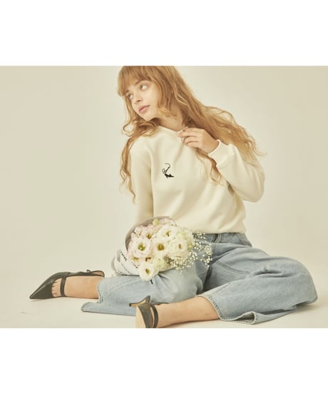 BONNE cat embroidery sweat ivory