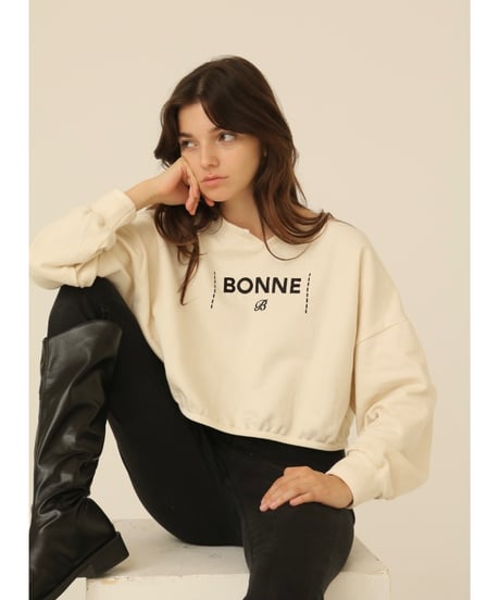 velours piping glitter embroidery sweat ivory