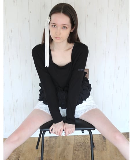 volume frill squareneck tops black
