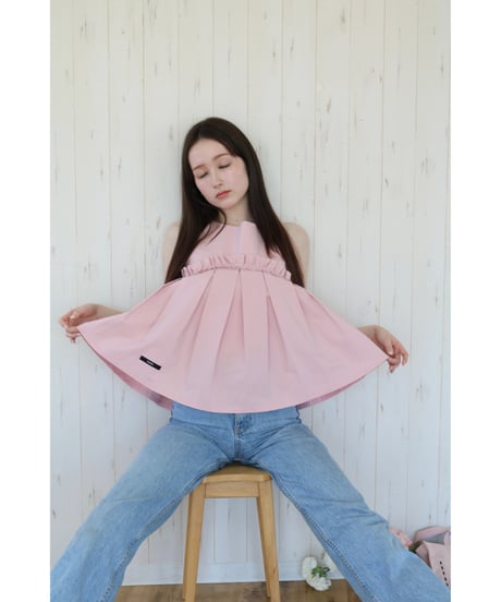 wave frill pleats tops pink