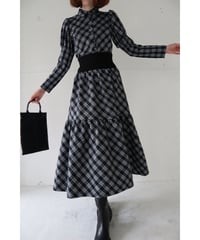waist rib tiered long skirt check black
