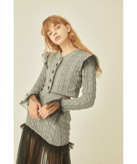 tulle cable knit cardigan gray