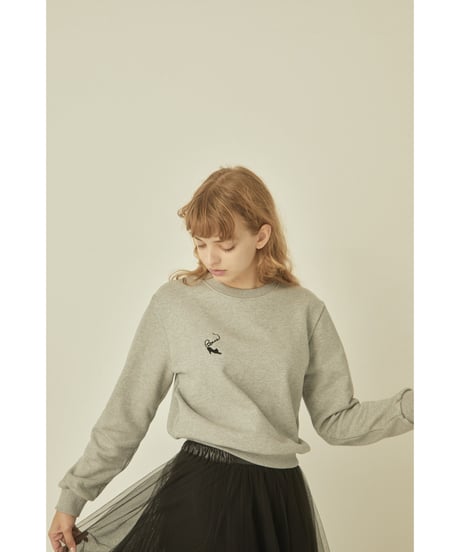 BONNE cat embroidery sweat gray