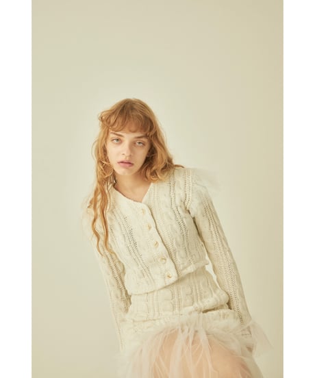 tulle cable knit cardigan ivory