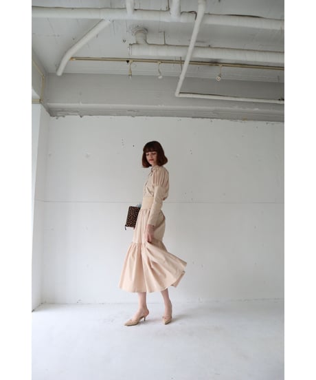 waist rib tiered long skirt beige