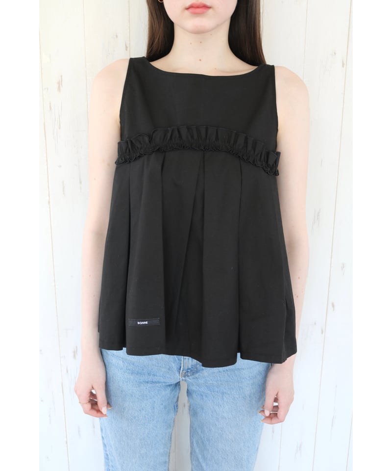 wave frill pleats tops black | BONNE