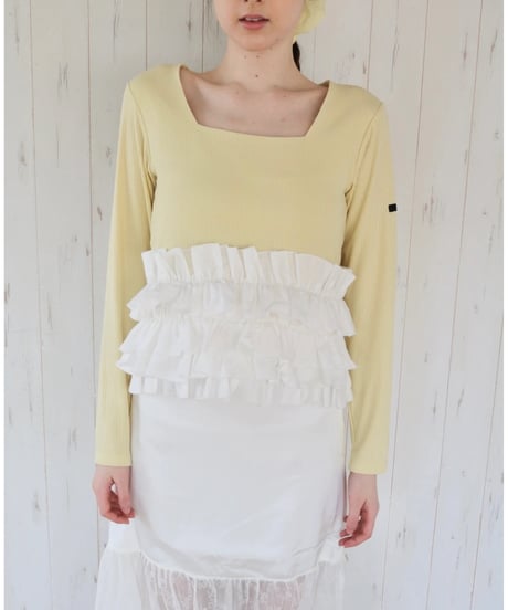 volume frill squareneck tops yellow
