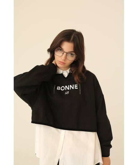 velours piping glitter embroidery sweat black