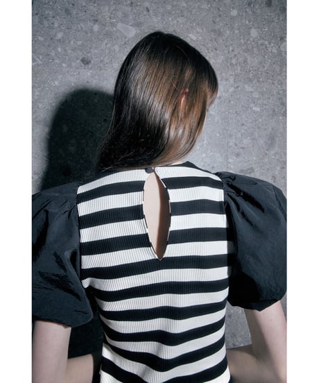 balloon sleeve long one-piece border