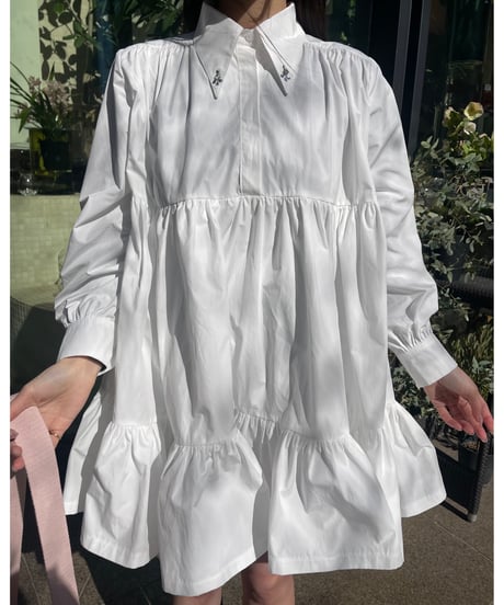 bijou collar tiered one-piece white