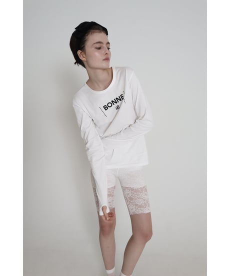 "BONNE B"finger hole long tee White