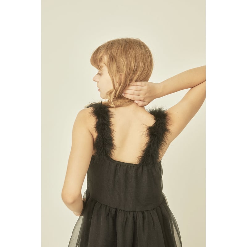 fur strap tulle frill long onepiece | BONNE