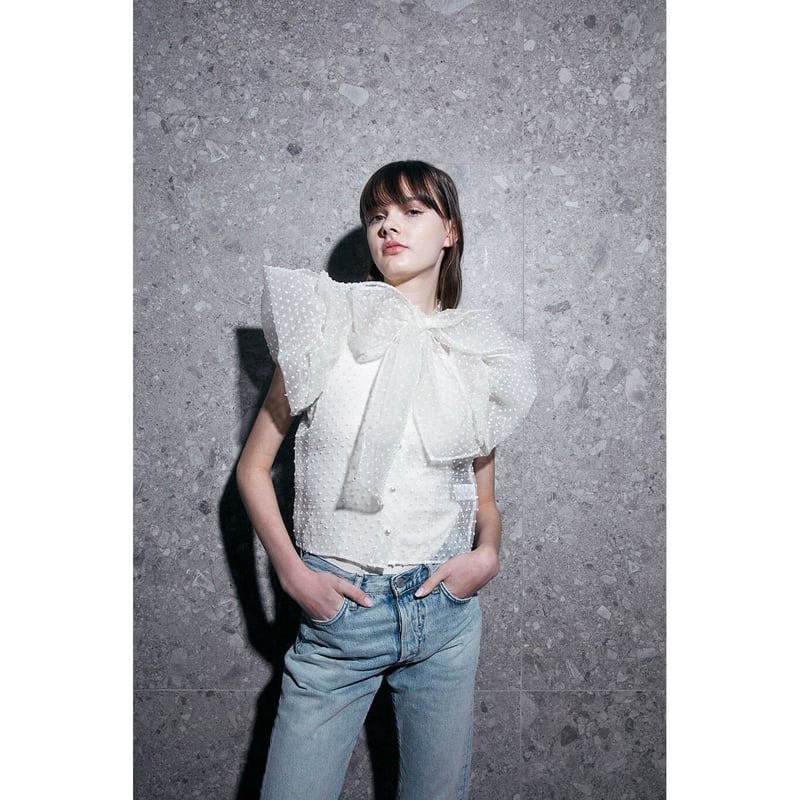 balloon sleeve ribbon blouse ivory | BONNE