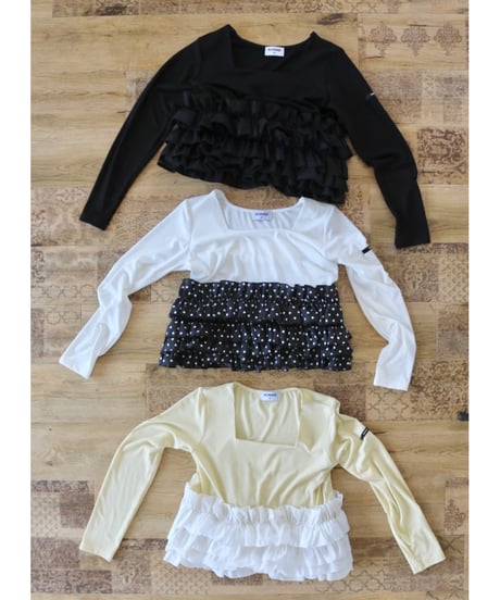 volume frill squareneck tops yellow