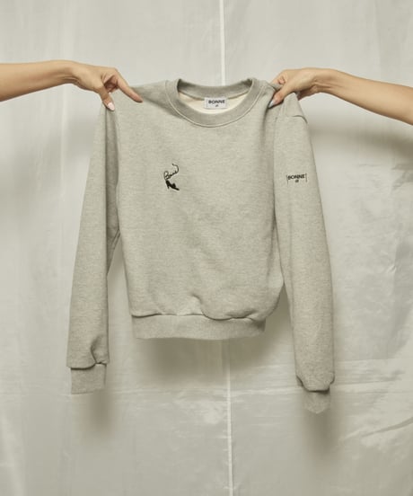 BONNE cat embroidery sweat gray