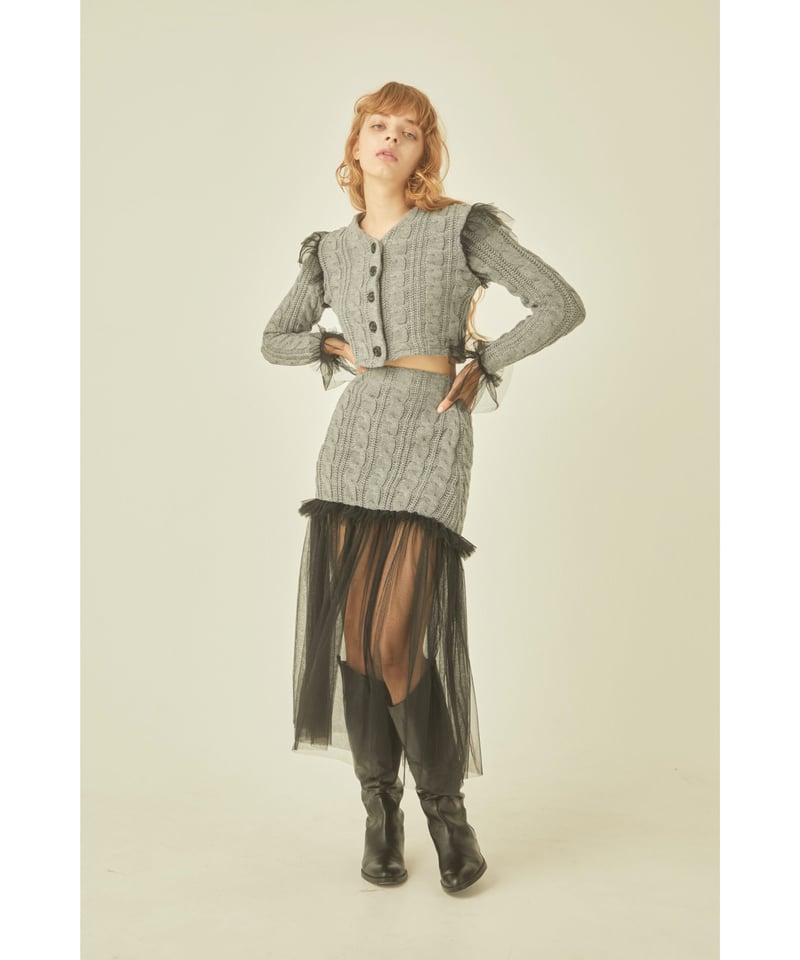 tulle cable knit skirt gray | BONNE