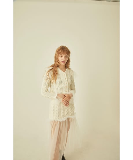 tulle cable knit cardigan ivory