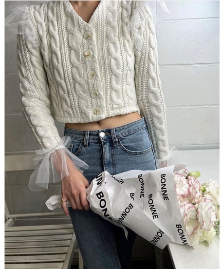 tulle cable knit cardigan ivory