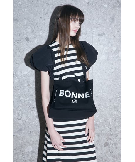 balloon sleeve long one-piece border